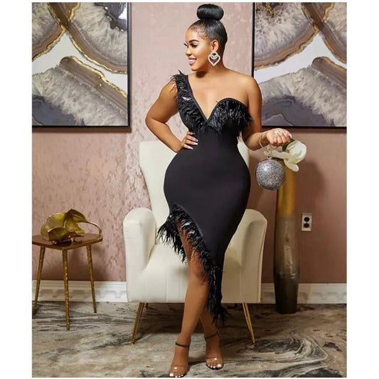 Sleeveless feather sexy Bodycon Dress