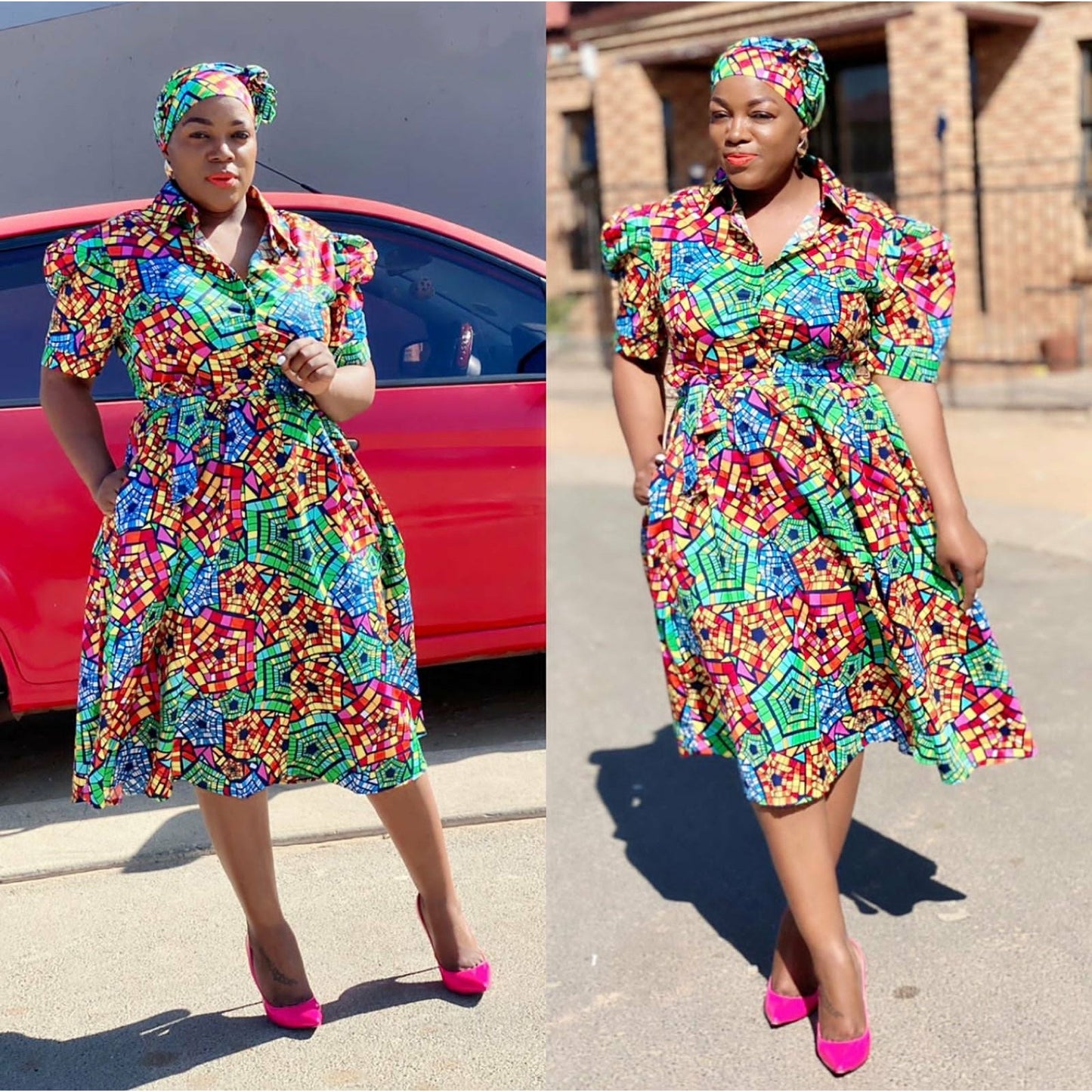 Deep V-Neck 3 Quarter Sleeve Ankara Dress