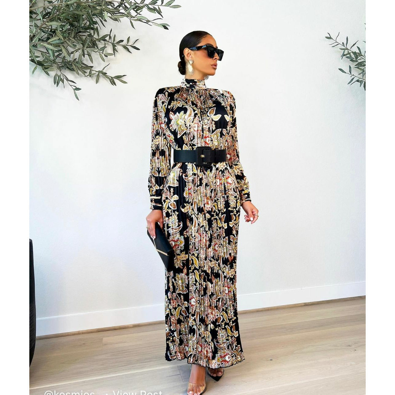 Pleated Floral Maxi Dress