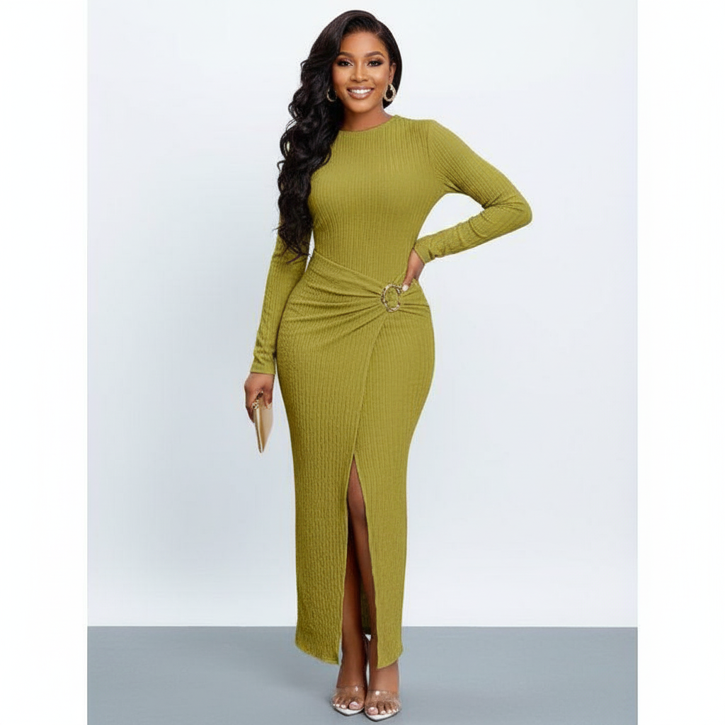 Round Neck A-line Slit Maxi Dress