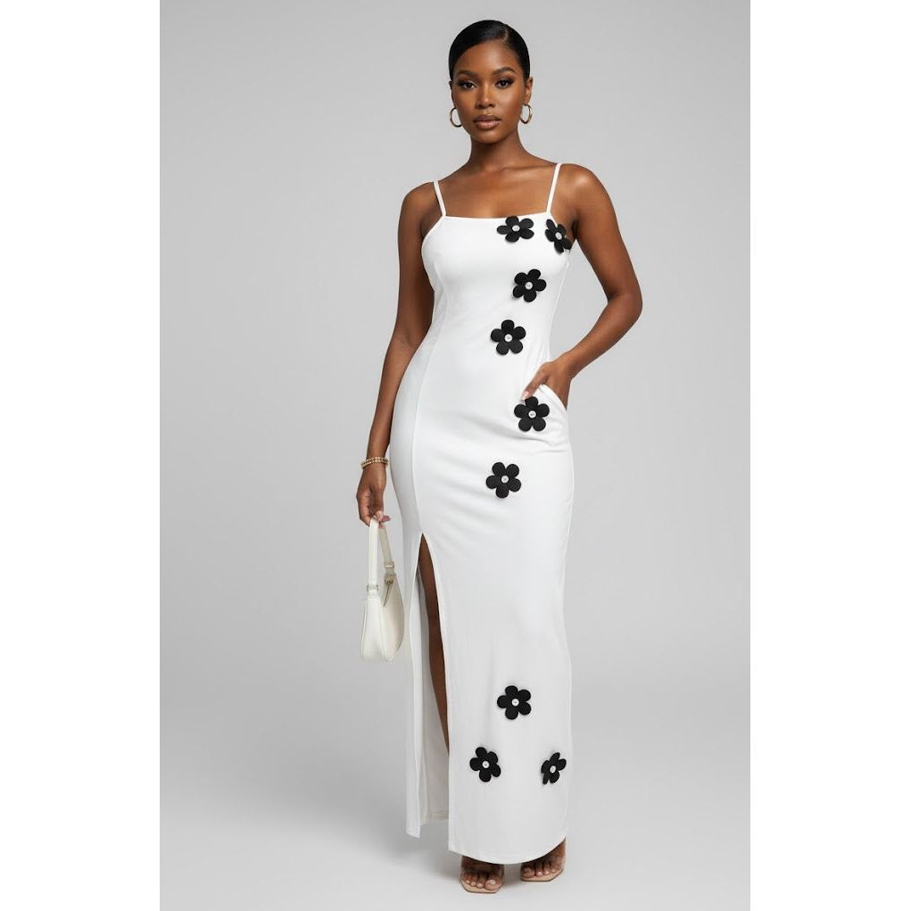 Summer Floral Long Elegant Spaghetti Strap Bodycon Dress