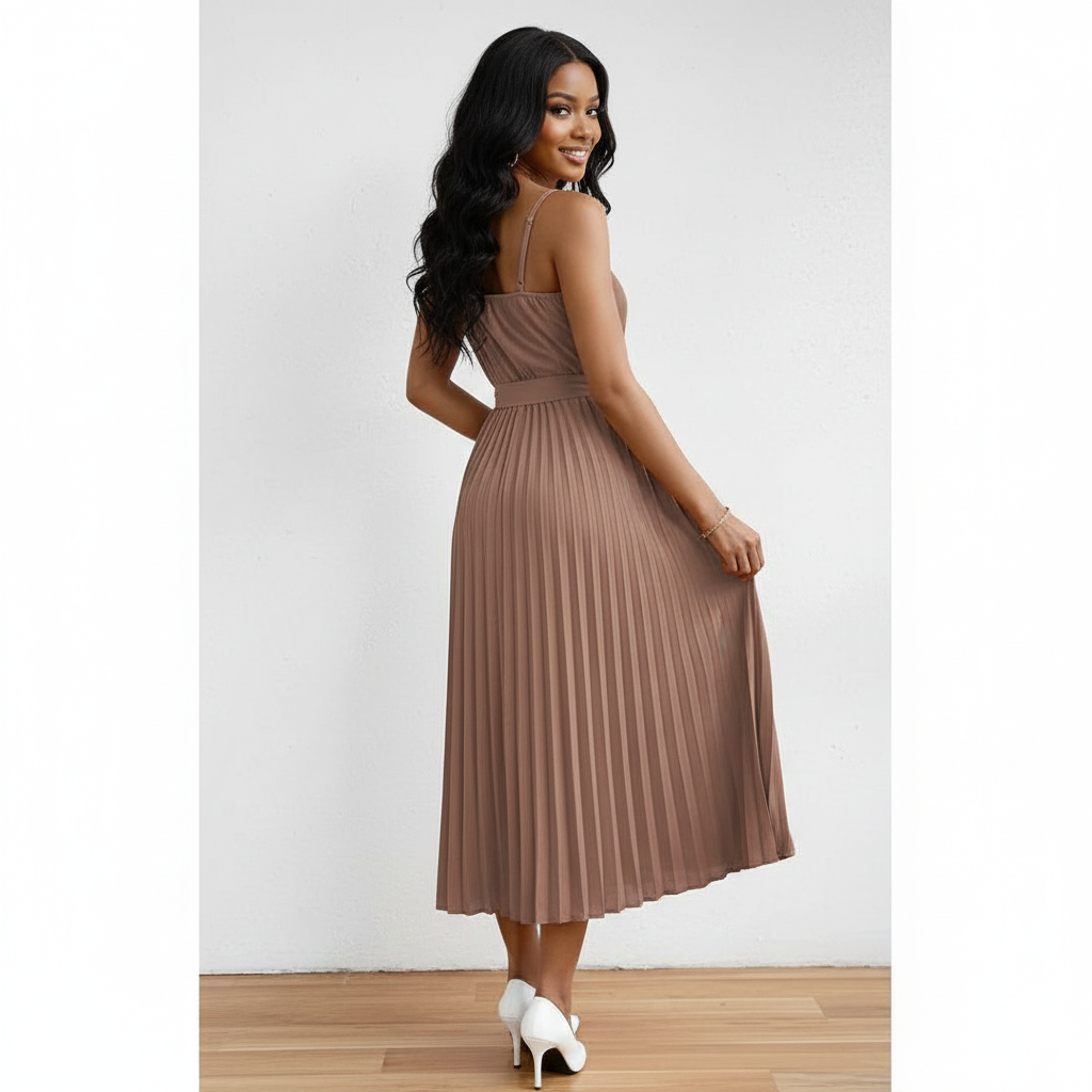 Pleated A Line Sun Cocktail Midi Dress