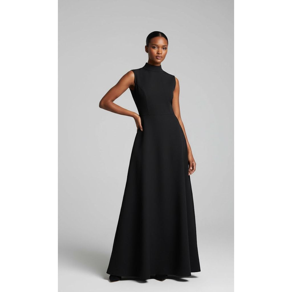 Chic Solid Color High Neck Style Maxi Dress