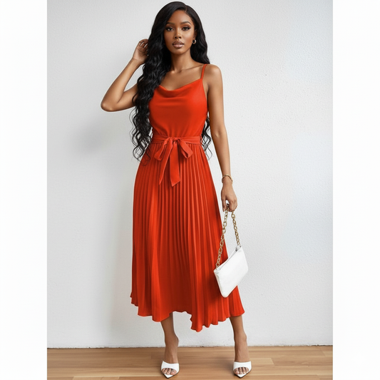 Pleated A Line Sun Cocktail Midi Dress