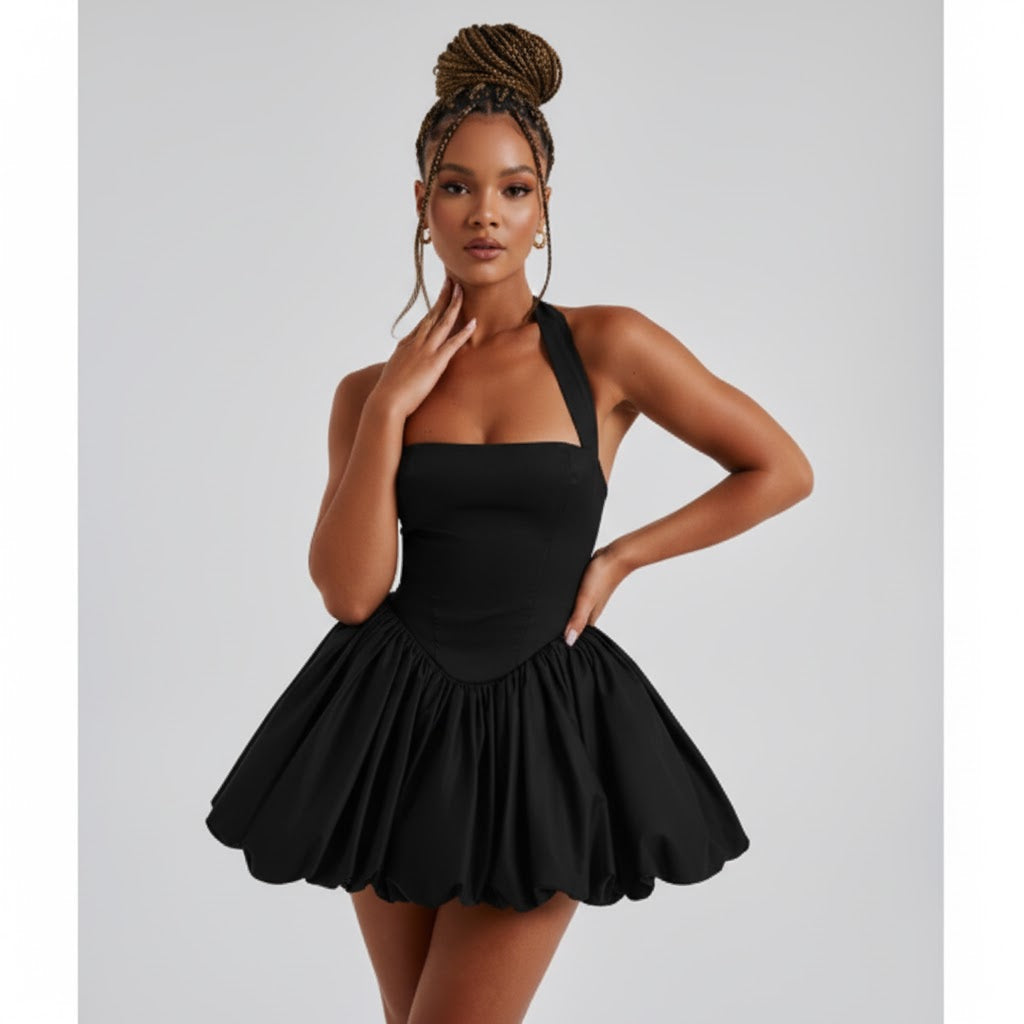 Sleeveless Halter Tie up Backless Corset Bubble Beach Party Dress