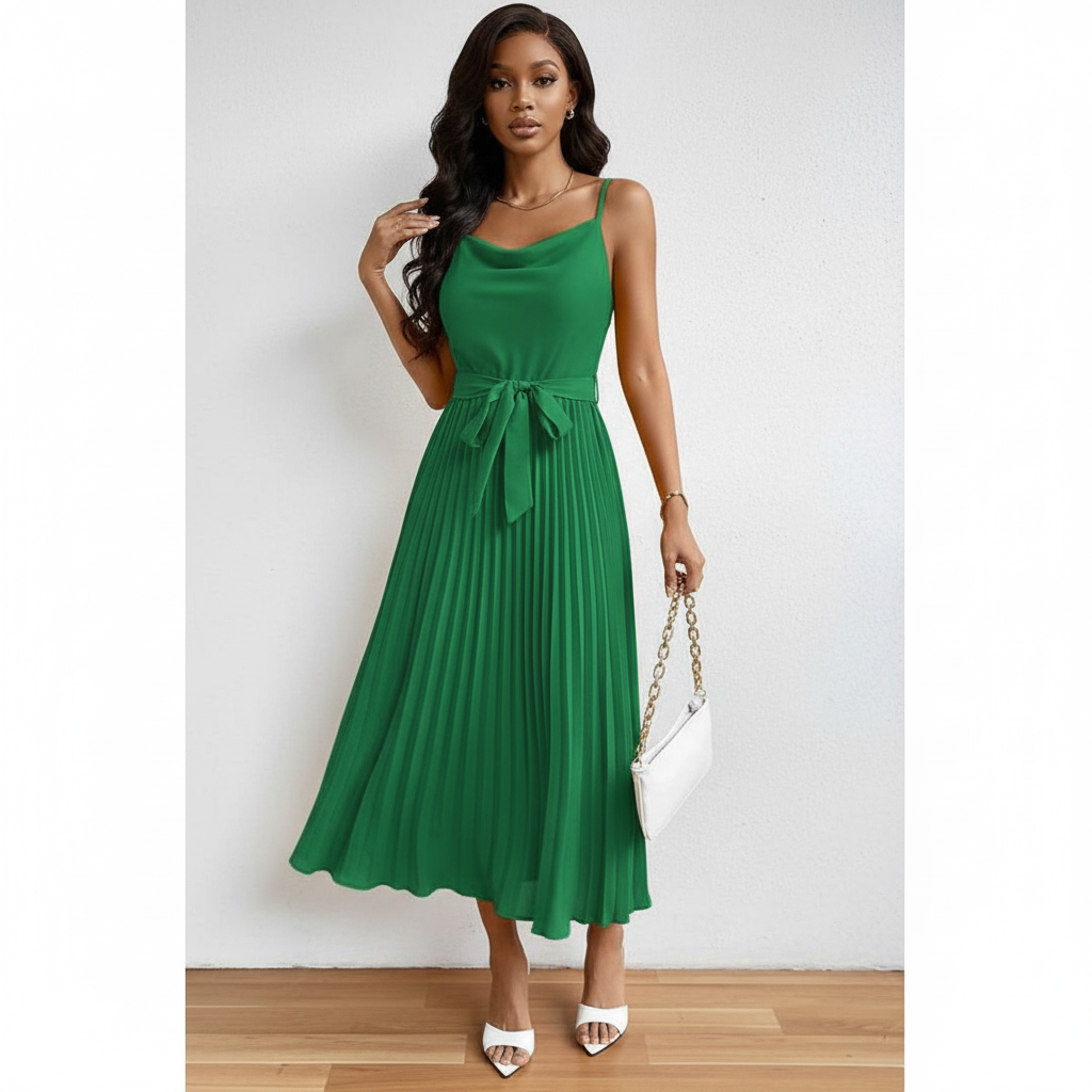 Pleated A Line Sun Cocktail Midi Dress